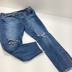 Torrid High Rise Straight Distressed Jeans Rivet Style Raw Hem Slit Ankles 14T